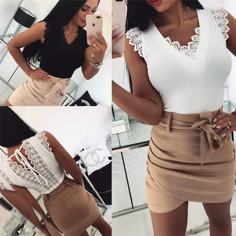 Женский однотонный топ без рукавов на бретельках Модный летний кружевной жилет с