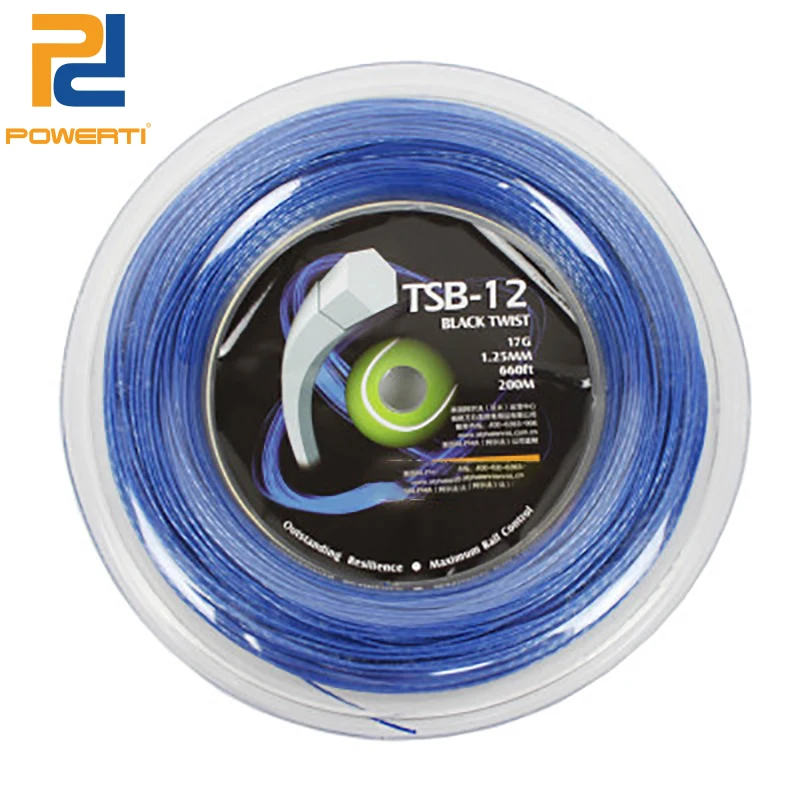 Powerti Black Hexagonal Twister Tennis String 200m Reel Durable 17G/1.25mm Polyester Racket  String Training String TSB-12