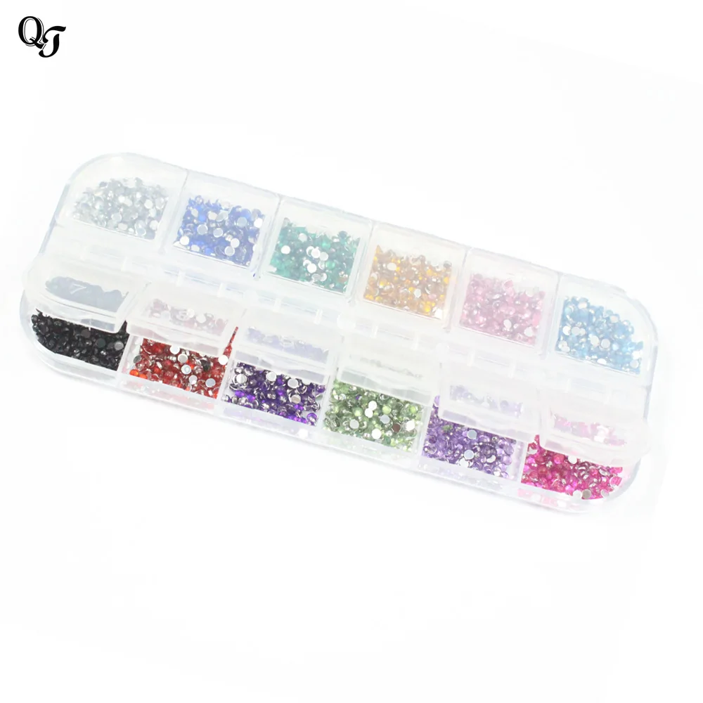 

New 1 Box 12 Colors Beautiful 3D Nail Art Decoration Acrylic Nail Art Rhinestone Stickers DIY Manicure Tip Accessories YY01