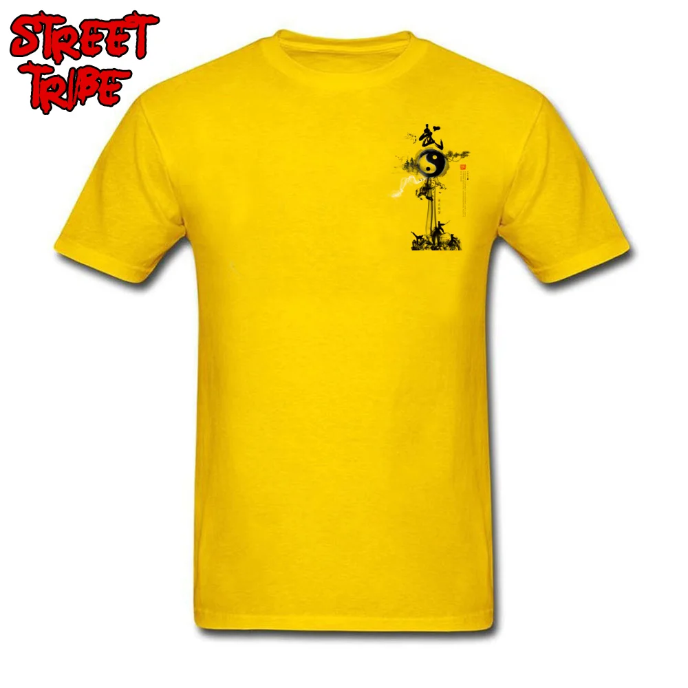Chest Print Yellow Китайский кунг-фу Футболка мужская белая черная футболка Инь Ян Логотип топы хлопок тройники мастер-истребитель одежда приталенная - Цвет: Chest Print Yellow