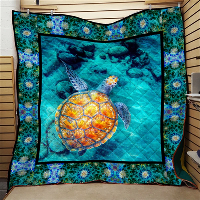 Summer Turtle Print ocean Quilt Kids School Adults Bed Soft Warm Thin Blanket Cotton King Size Wholesale Custom Pattern | Дом и сад