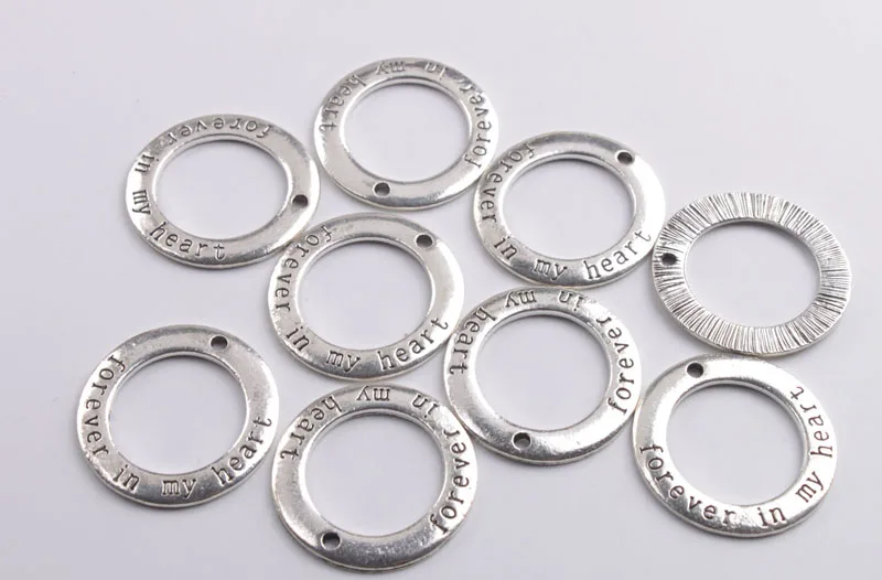 

20PCS Antiqued Silver Color forever in my heart Circle Charms