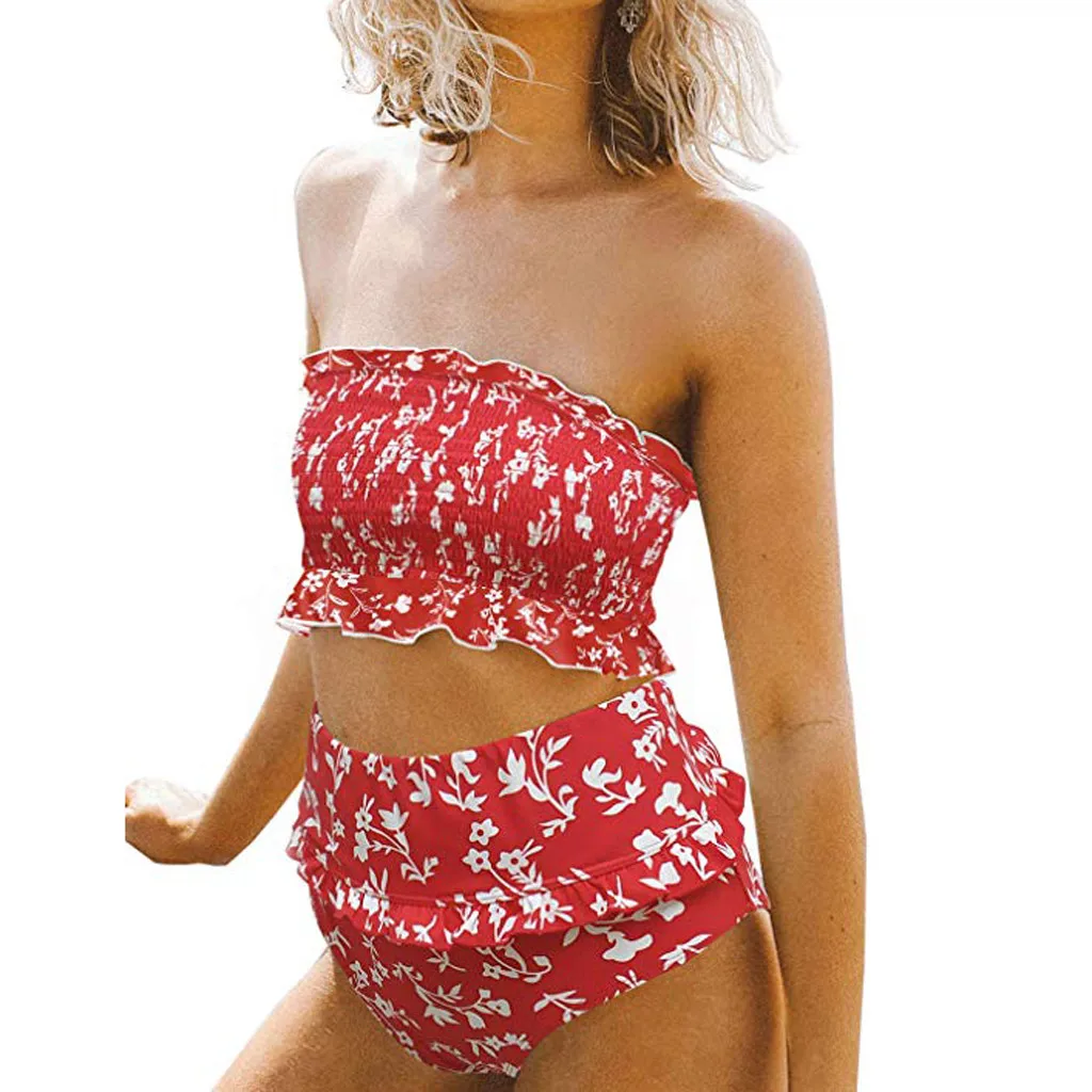 Женский купальник с высокой талией бандажный женский гофрированный