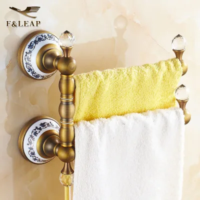 double towel bar Европейские антикварные аксессуары для ванной комнаты, латунные синие и белые фарфоровые двойные зубные чашки для ванной комнаты - Цвет: double towel bar