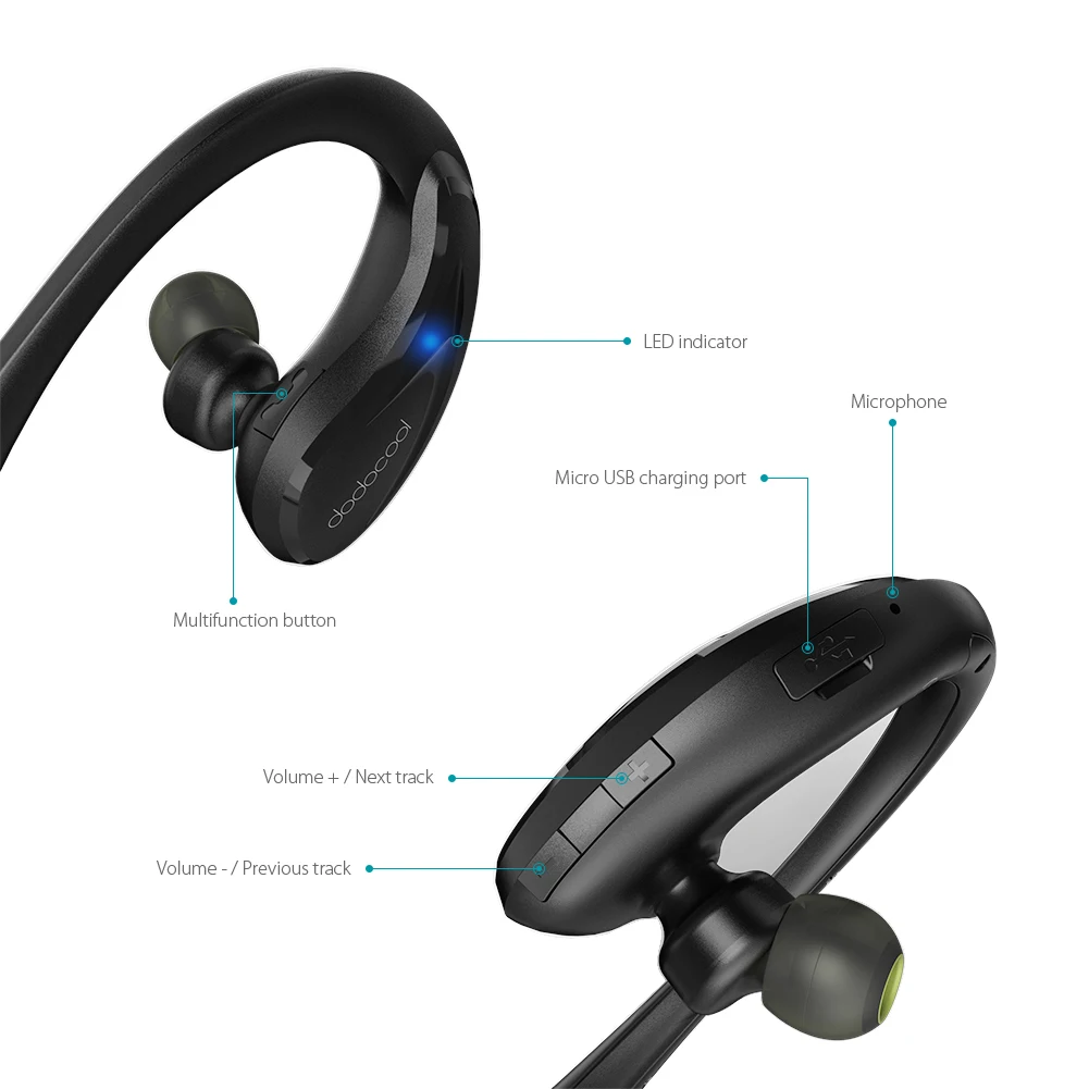 Dodocool IPX4 Bluetooth 4.1 Гарнитура Наушники AptX NFC Беспроводные Наушники Микрофон Спорт Стерео Наушники для ПК Xiaomi MBH6