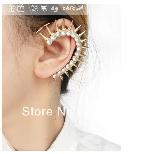 (Mixed order over $ 15 minus 2)New Design Punk Rock Metal Golden Rivet Rhinestone Left Ear Ear-hook Earring | Украшения и