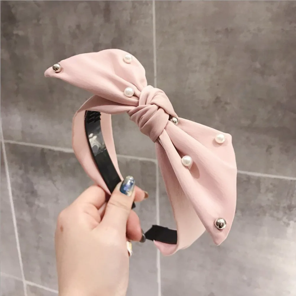 Женская Нескользящая повязка на голову с большим бантом и жемчугом |