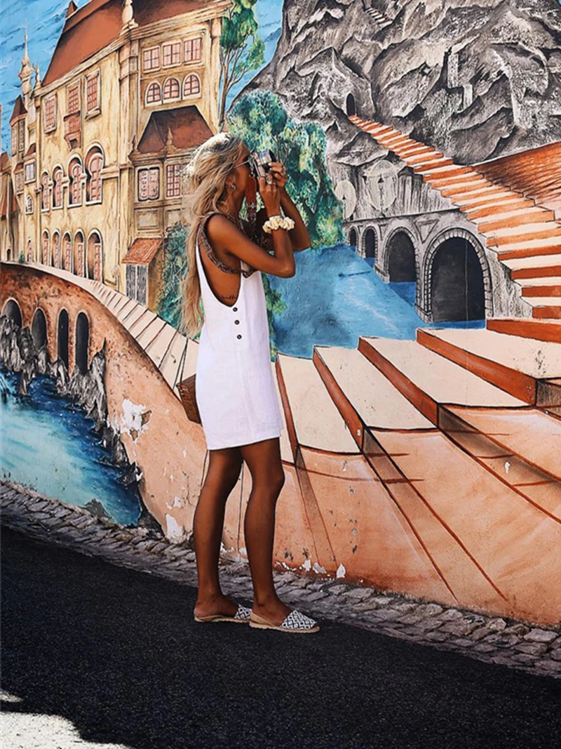 Летнее свободное платье 2019 однотонное хлопковое без рукавов прямое женское