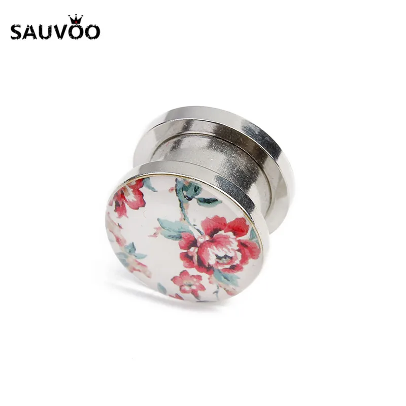 Туннель для пирсинга Sauvoo 2 шт./лот из нержавеющей стали с рисунком розового цветка