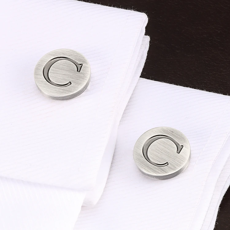 Лидер продаж буквы C алфавита запонки для Для мужчин S античный серебрение круглый буквы C манжеты с запонками Для мужчин рубашка манжеты запонки