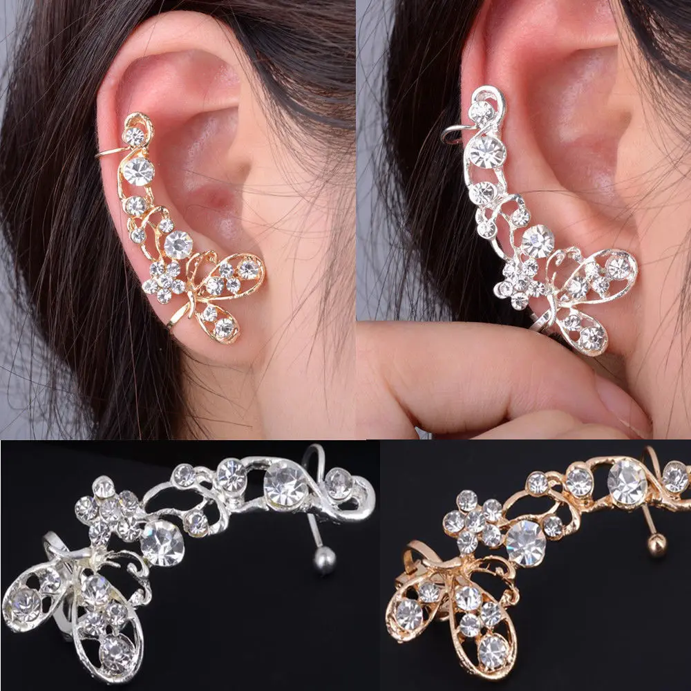 Роскошные серьги-клипсы с бабочкой, серьги с кристаллами из горного хрусталя, серьги для пирсинга, серьги для женщин, женские ювелирные изделия, подарки