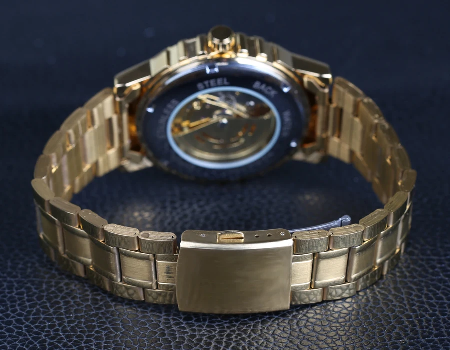 Новые модные золотые часы-скелетоны из нержавеющей стали мужские автоматические