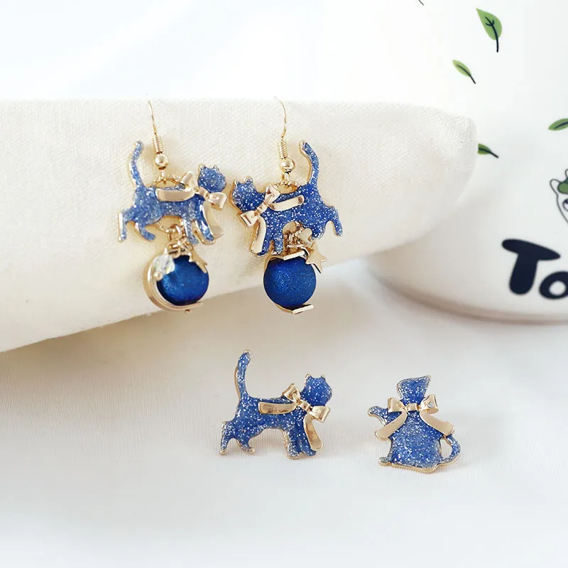 Серьги-подвески Timlee E174 милые из сплава с темпераментным бантом звездой котом |