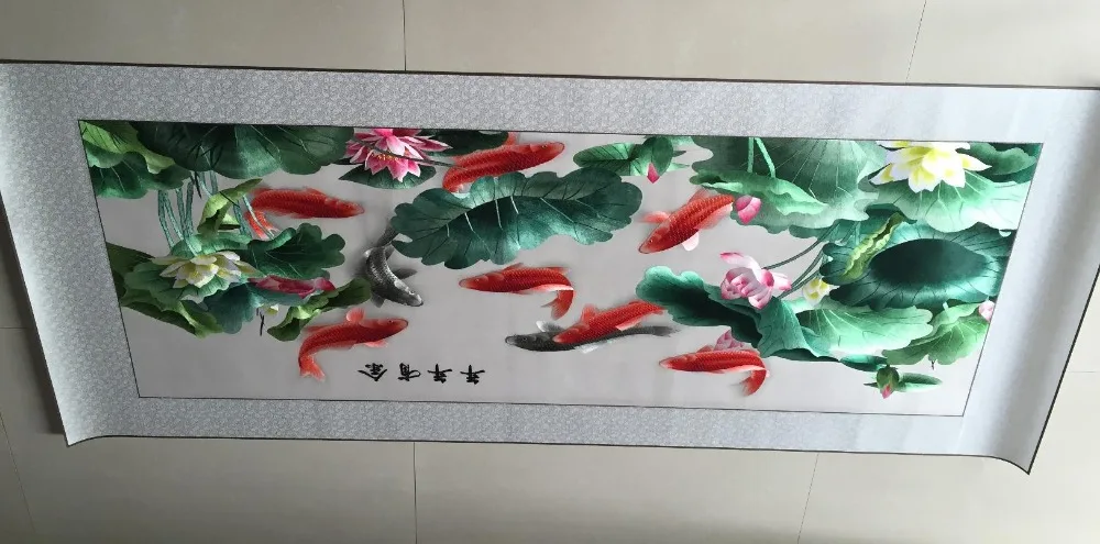 Шелковая вышивка lotus and koi carps ручной работы китайская живопись декор стен Suzhou | Дом