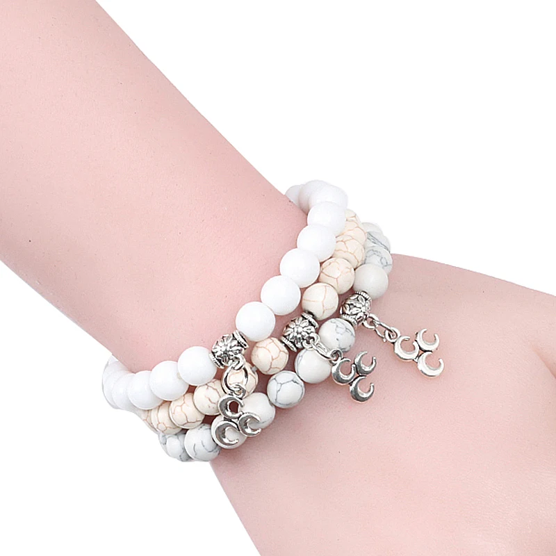 Natural Stone Strand Bracelets For Men Handmade Jewelry Charm Metal Moon 8mm Beads Women Bracelet Gifts pulsera hombre | Украшения и