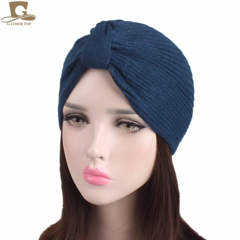 

Popular knit Turban Head Wrap knotted headband Hat Cap Chemo Bandana