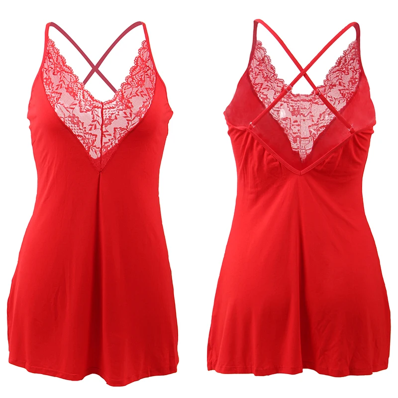 

Cotton Woman Night Sleepwear Adjustable Spaghetti Strap Lace Patchwork Backless Nuissette Sexy Nightwear For Women RS80729