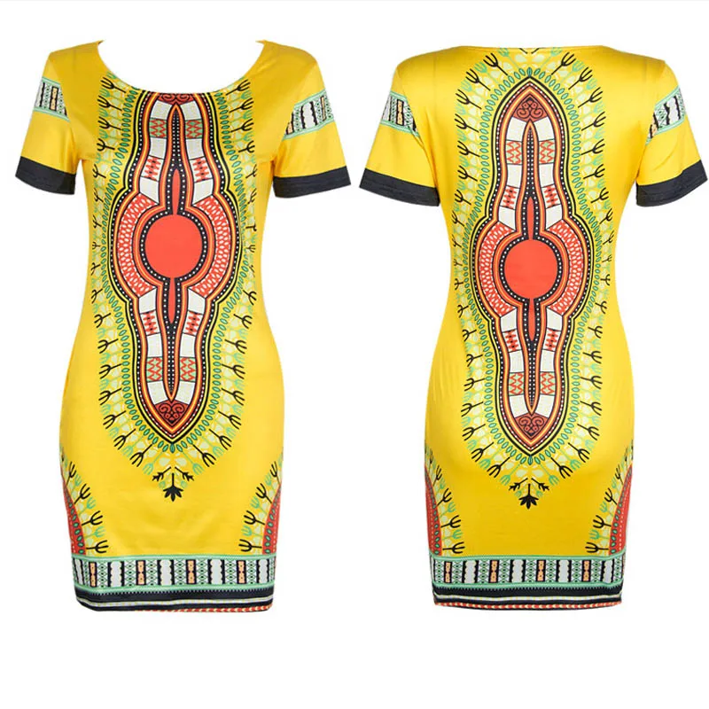 Plus size summer Traditional african print Vintage Dashiki Dress Robe Casual fashion Indian yellow blue bodycon women clothing | Женская