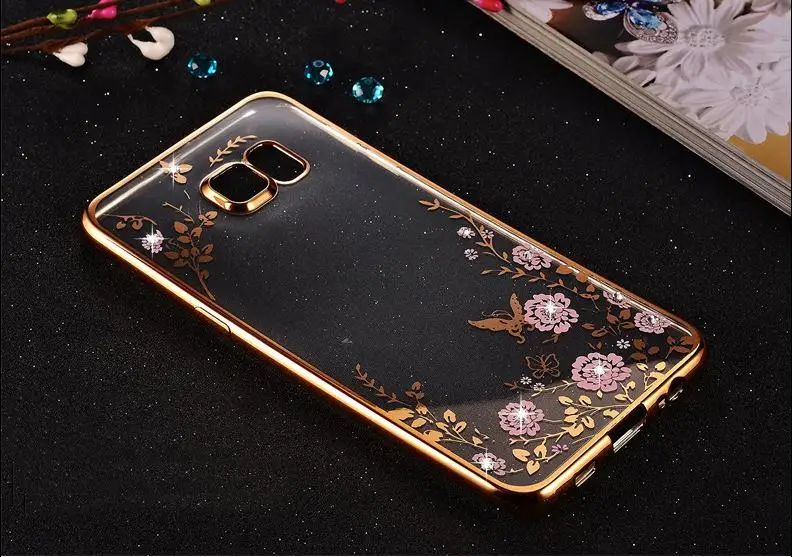 Прозрачная крышка для samsung Galaxy A30 A50 M20 M10 S10E S10 S9 S8 J4 J6 A6 A8 плюс A9 A7 S7edge Note9 чехлы с цветами и бриллиантами мягкий чехол