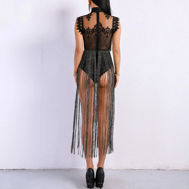 INDRESSME, новинка, модное сексуальное женское платье без рукавов, Сетчатое, с открытой спиной, с кисточками, кружевное, облегающее, вечерние, для клуба, летнее платье, Vestidos, Лидер продаж