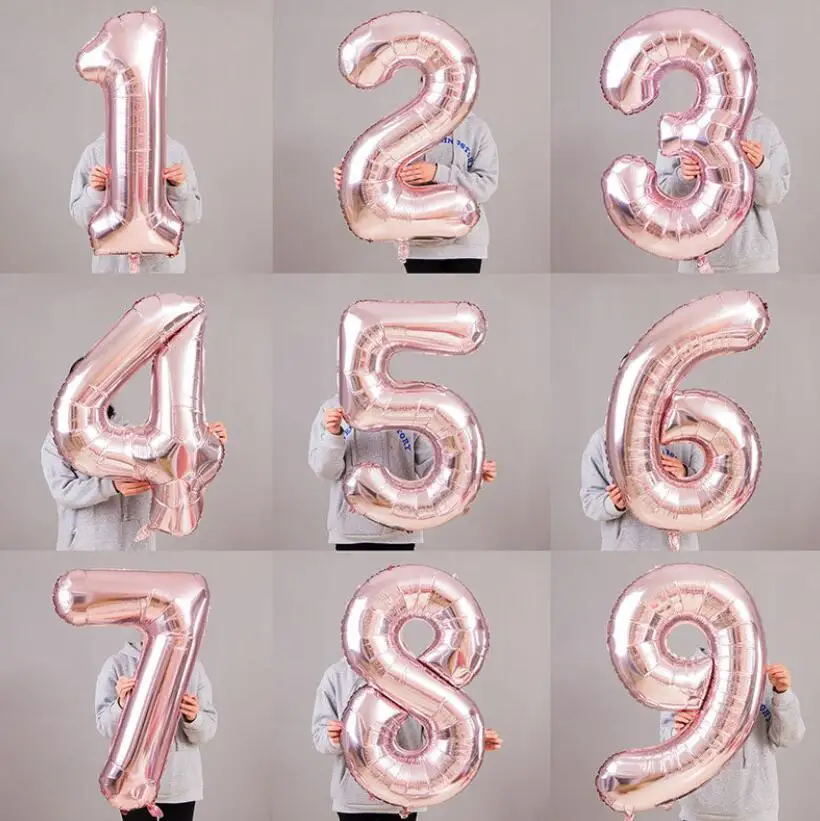 40 дюймов цифры воздушные шары розовые золотые из фольги в виде цифр детский душ с
