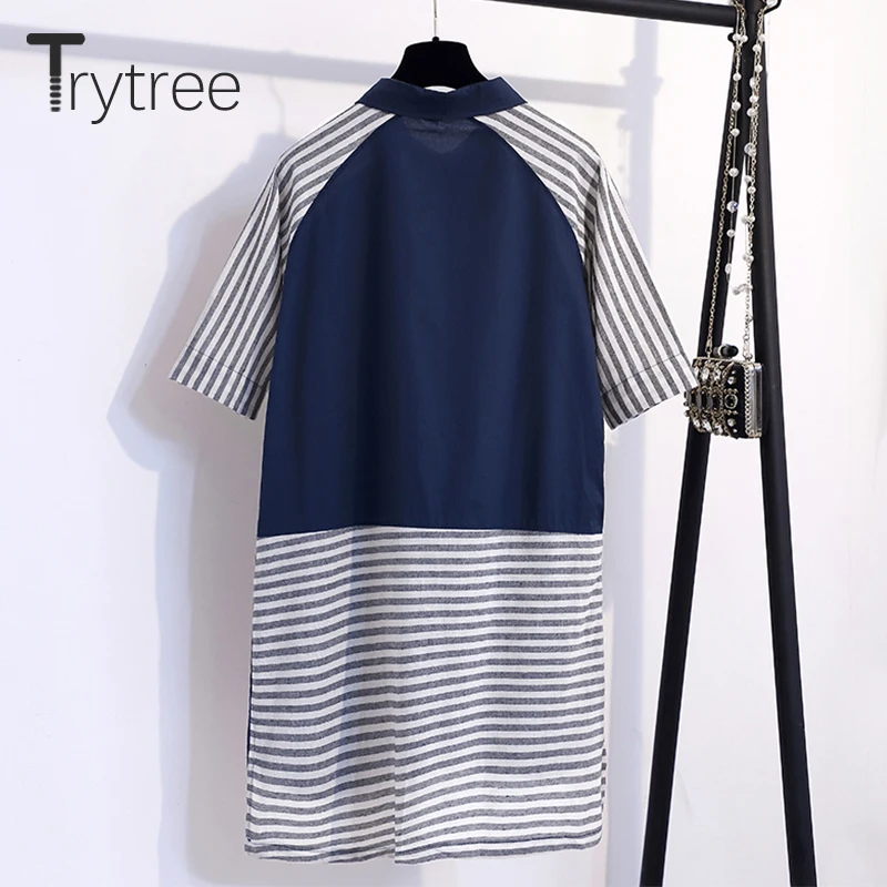 Trytree/летнее Повседневное платье с отложным воротником из хлопка полиэстера темно