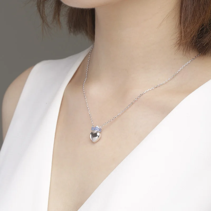 Женское ожерелье с подвеской в виде короны и сердца из серебра 925 пробы|necklace