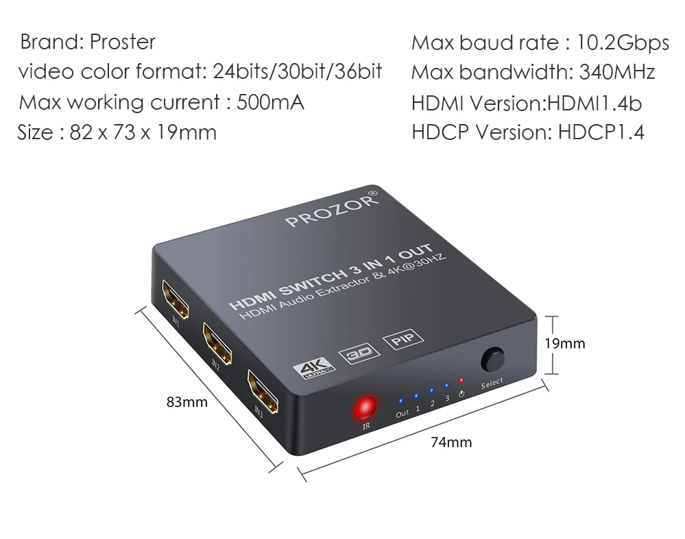 Коммутатор Prozor 4K 5x1 3x1 HDMI с функцией PIP 3D 1080P коммутатор с аудио экстрактором оптический Toslink SPDIF(5x1 без PIP