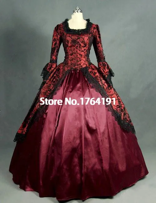 Красное готическое платье-маскарад с длинными рукавами в стиле ренессанс |