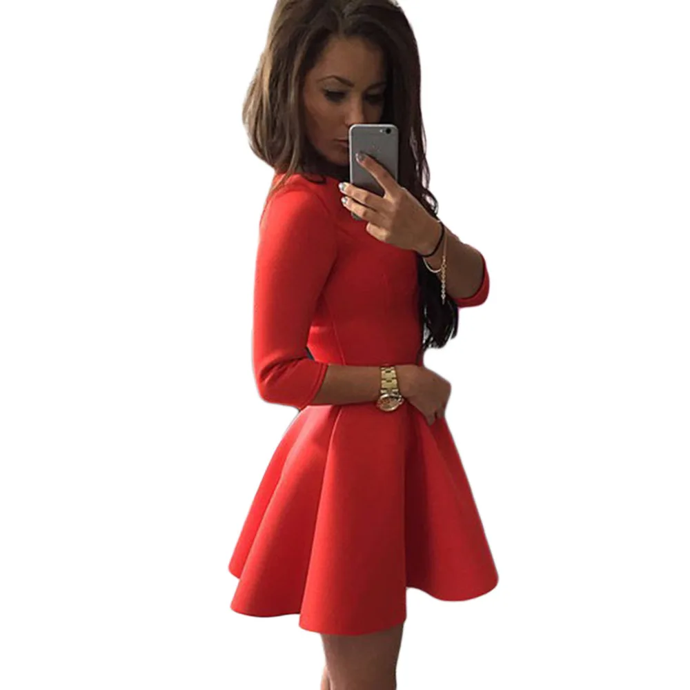 Женское облегающее мини платье с длинным рукавом и круглым вырезом|Женские