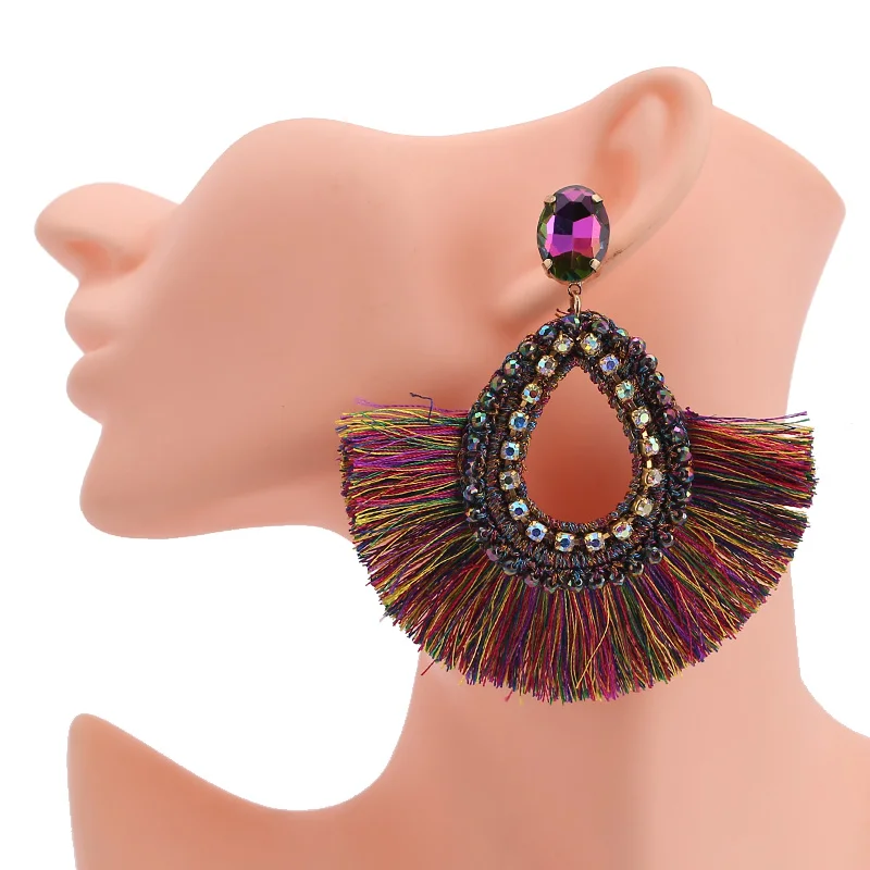 E1084 colorful Sehuoran, женские серьги с кисточками, Винтажные серьги, Геометрическая подвеска в виде глаз, Висячие массивные серьги, серьги с бахромой, разноцветные - Окраска металла: E1084 colorful