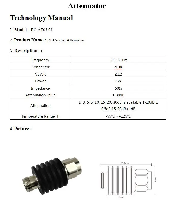 BECEN 5 Вт N-JK радиочастотный коаксиальный аттенюатор, DC до 3 ГГц, 1db, 2db, 3db, 5db, 6db, 10db, 15db, 20db, 30dB, 40db