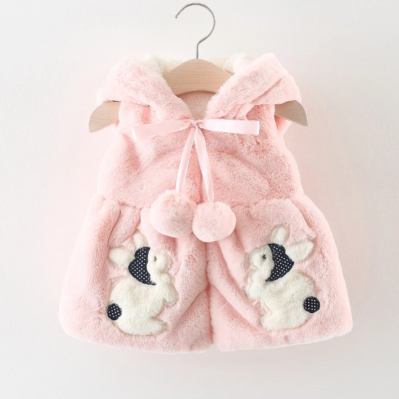 Baby girl clothes winter cartoon rabbit baby vest sleeveless hoodie coats 1-2years girls coat |
