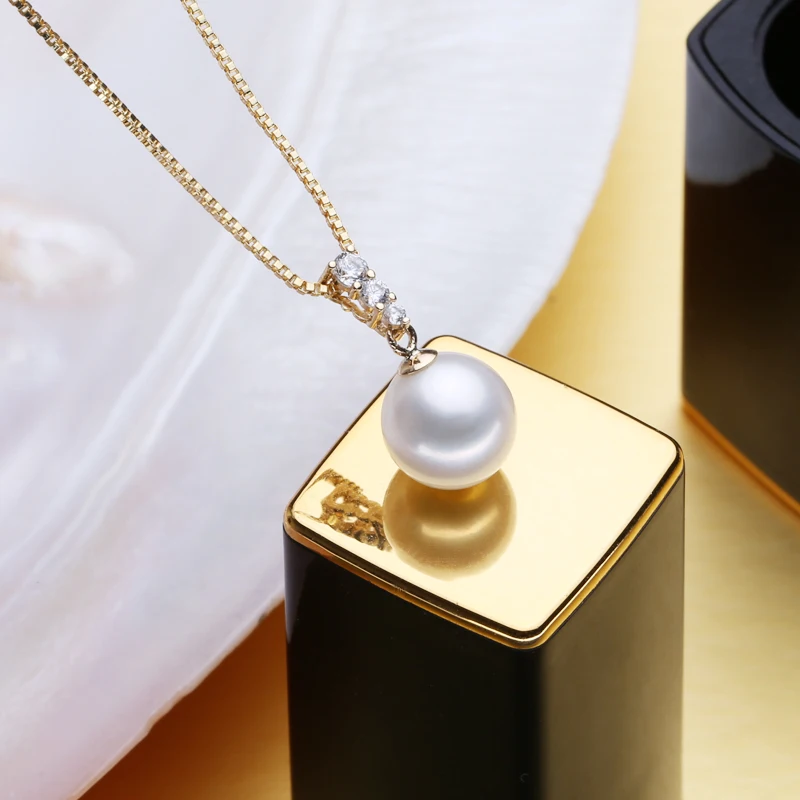 FENASY 18K Gold Pendant 8-9mm Round Freshwater Pearl Jewelry Necklaces &amp Pendants Bohemian Send S925 Silver | Украшения и