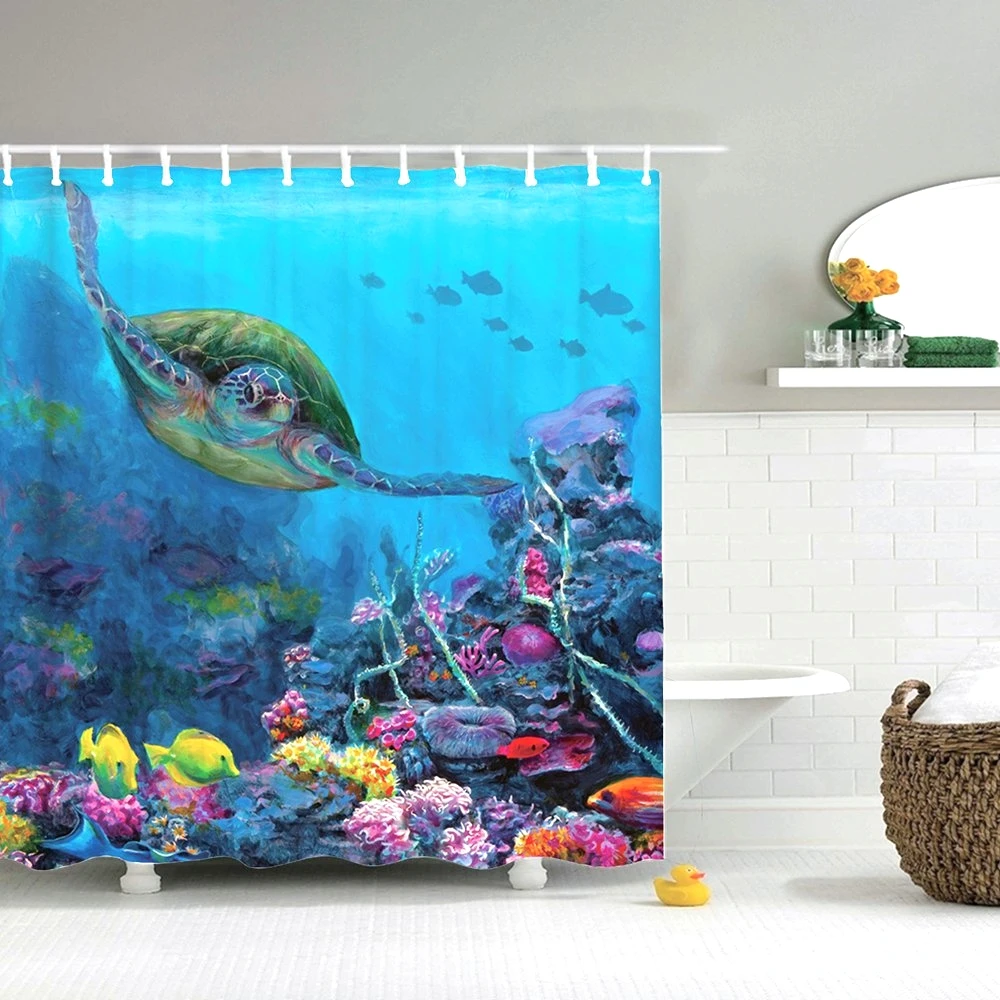 Морская занавеска для душа Dafield синий океан подводный коралловый риф полиэстер