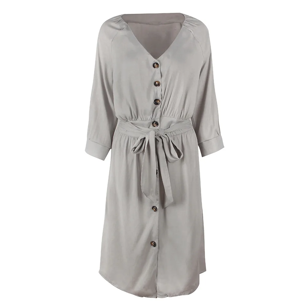 Женское платье на пуговицах однотонное модное повседневное вечернее