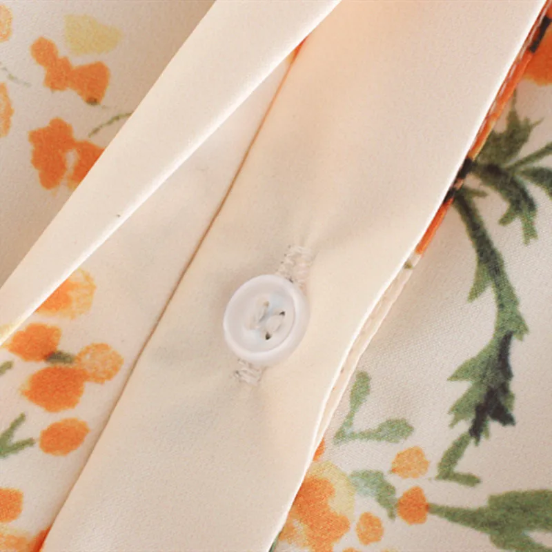 Женское платье макси с цветочным принтом длинным рукавом и круглым воротником