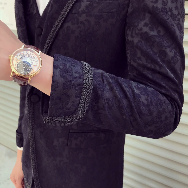 Высококачественные мужские свадебные костюмы 2018 облегающие черные барочные