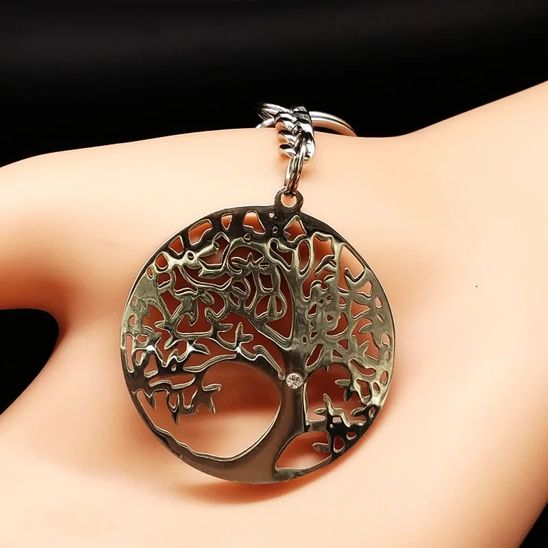 Дерево брелок жизнь нержавеющая сталь цепочка для ключей аксессуары женских