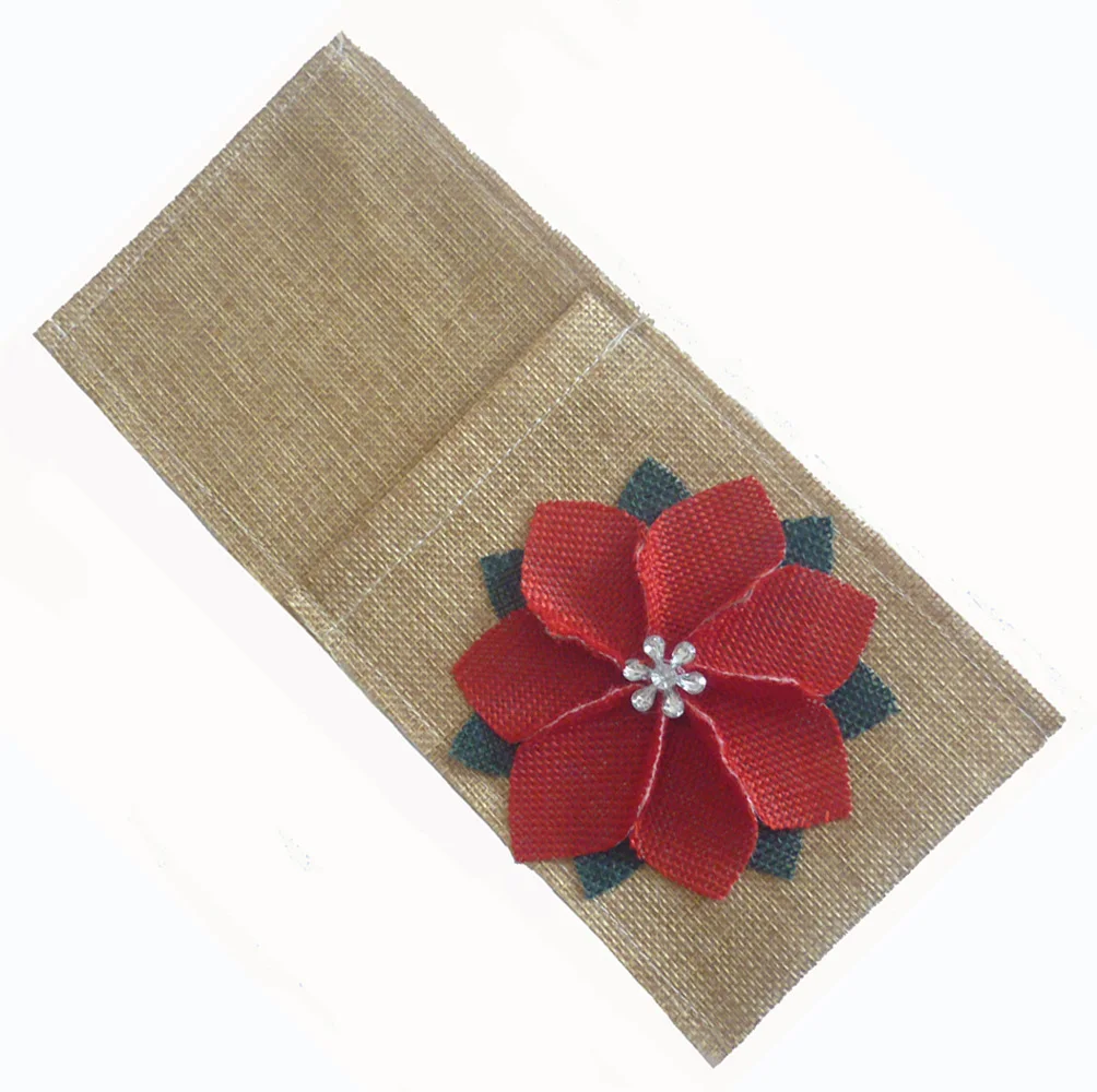 2 шт./лот Рождественская джутовая Мешковина с цветком держатель столовых