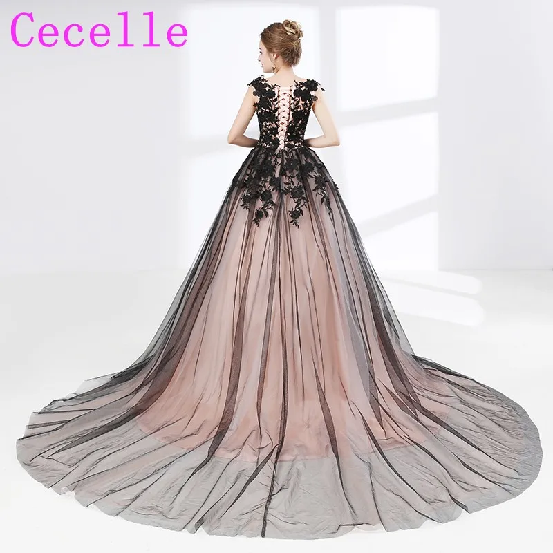 Черное телесное бальное платье Готические свадебные платья с V-образным вырезом