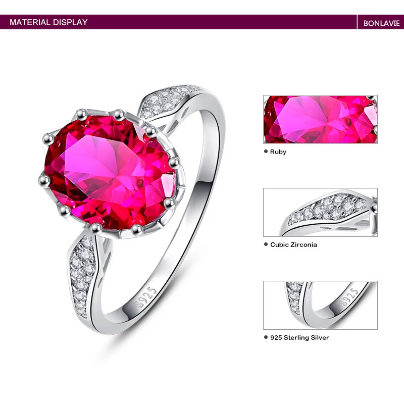 BONLAVIE классический овальный 2.5ct натуральный красный рубиновый камень для рождения, солитер, кольцо из натуральной 925 пробы, Серебряное ювелирное изделие, рубиновое кольцо, подарок