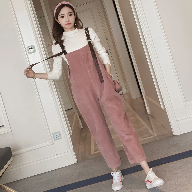 Вельветовые брюки для беременных женщин с широкими штанинами комбинезоны