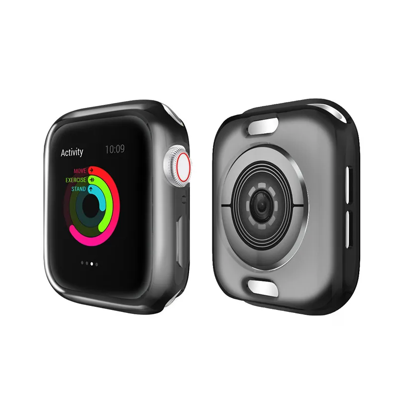 Бампер для apple watch series 3, 4, 2, 1, 5, Мягкий защитный чехол из ТПУ с покрытием, задняя рамка, защита 42 мм, 38 мм, 44 мм, 40 мм, Coque Capinha - Цвет: Black