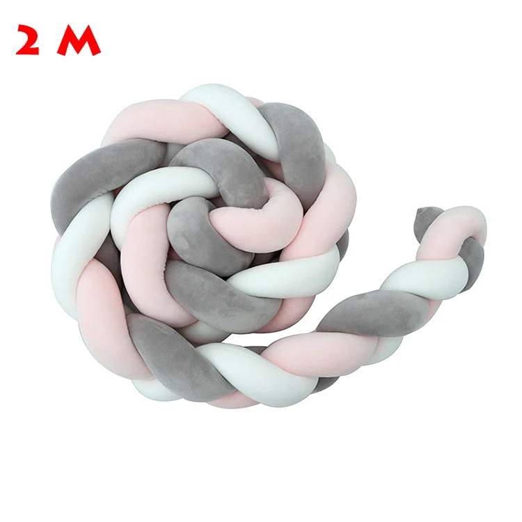 2 M Gray white pink 1 шт., 1 м/2 м/3M, бампер для новорожденной кроватки, бампер с узлом для новорожденной кровати, длинная плетеная Подушка с узлом, детская кроватка, декор для детской комнаты - Цвет: 2 M Gray white pink