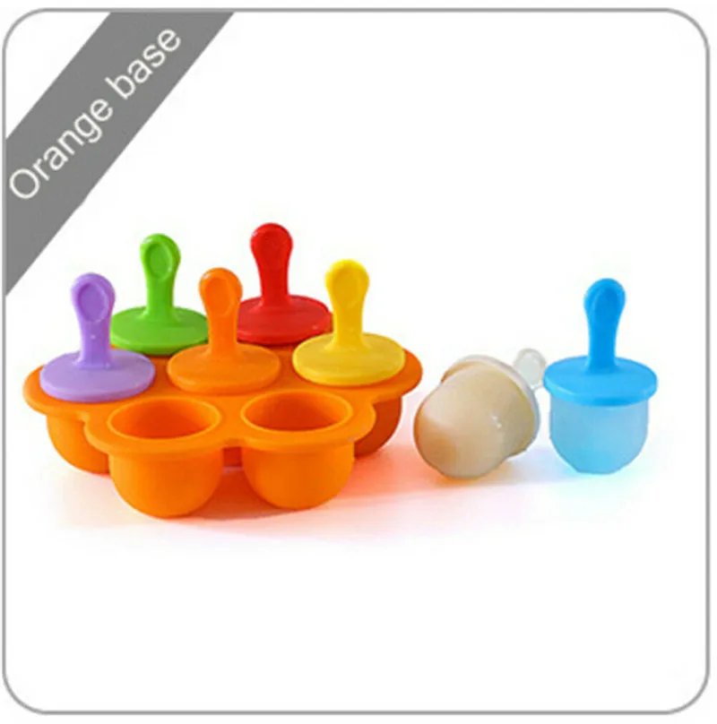 Orange Brand New 7 Packs Ice Pop Popsicle Mold Maker Summer Ice Cream Makers Frozen Dessert Treats DIY Moulds - Color: Orange