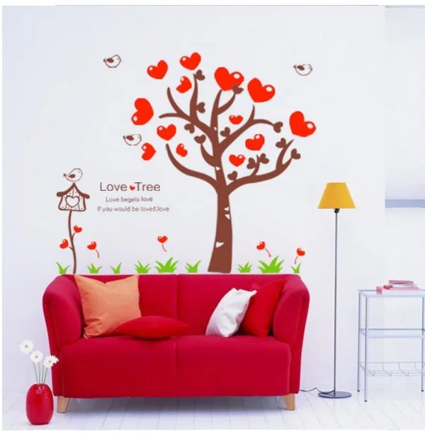 Древа любви Красный наклейки на стену в форме сердца Виниловые Искусство Дети