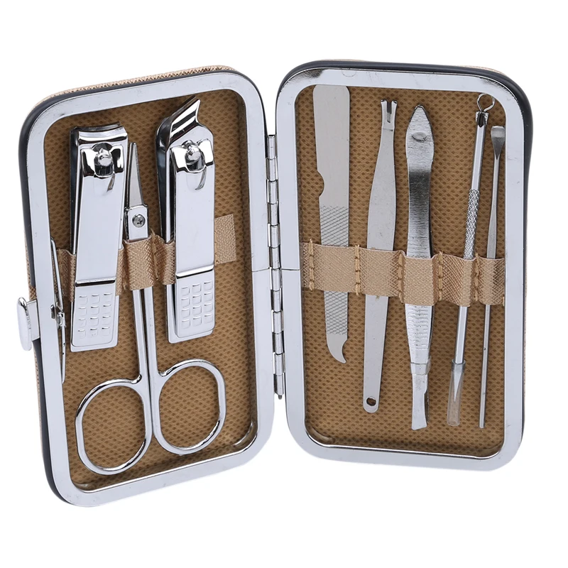 8PCS/Set Stainless Steel Kit Nail Pedicure Manicure Set Art Care Scissor Tweezer Ear Pick Clipper Acne Needle Tool Utility