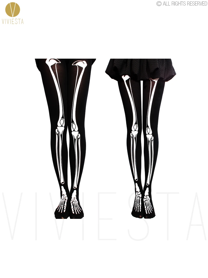 Женские колготки с принтом скелета-80D вечерние для вечеринки на Хэллоуин