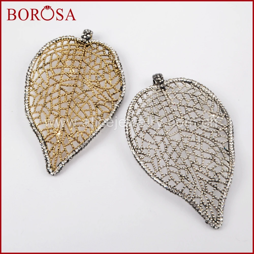 BOROSA Drusy золотой цвет или серебряный оставляет форму ажурный Шарм кристалл паве